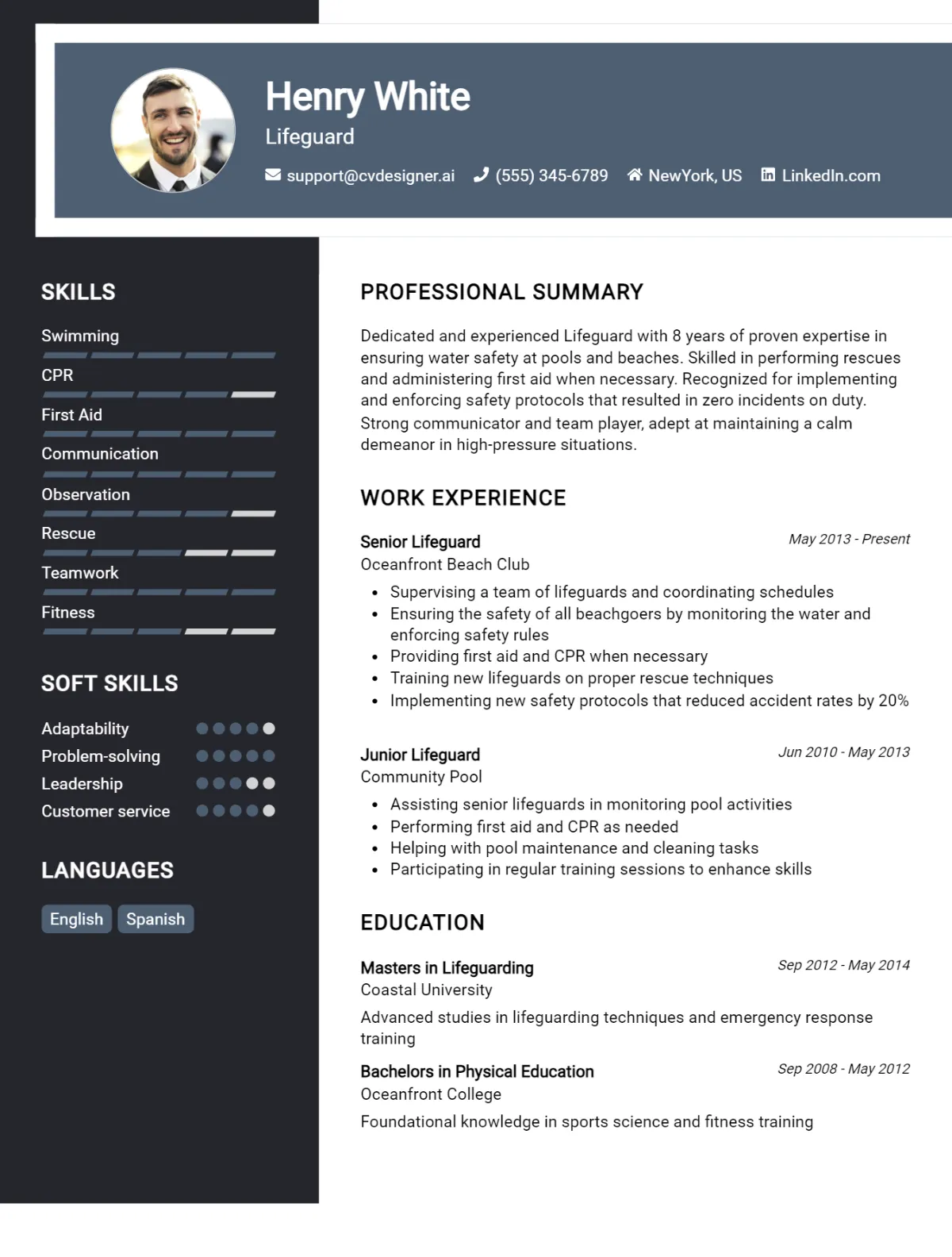 Lifeguard CV Example For 2024: Strategies & Templates - CVDesigner.ai