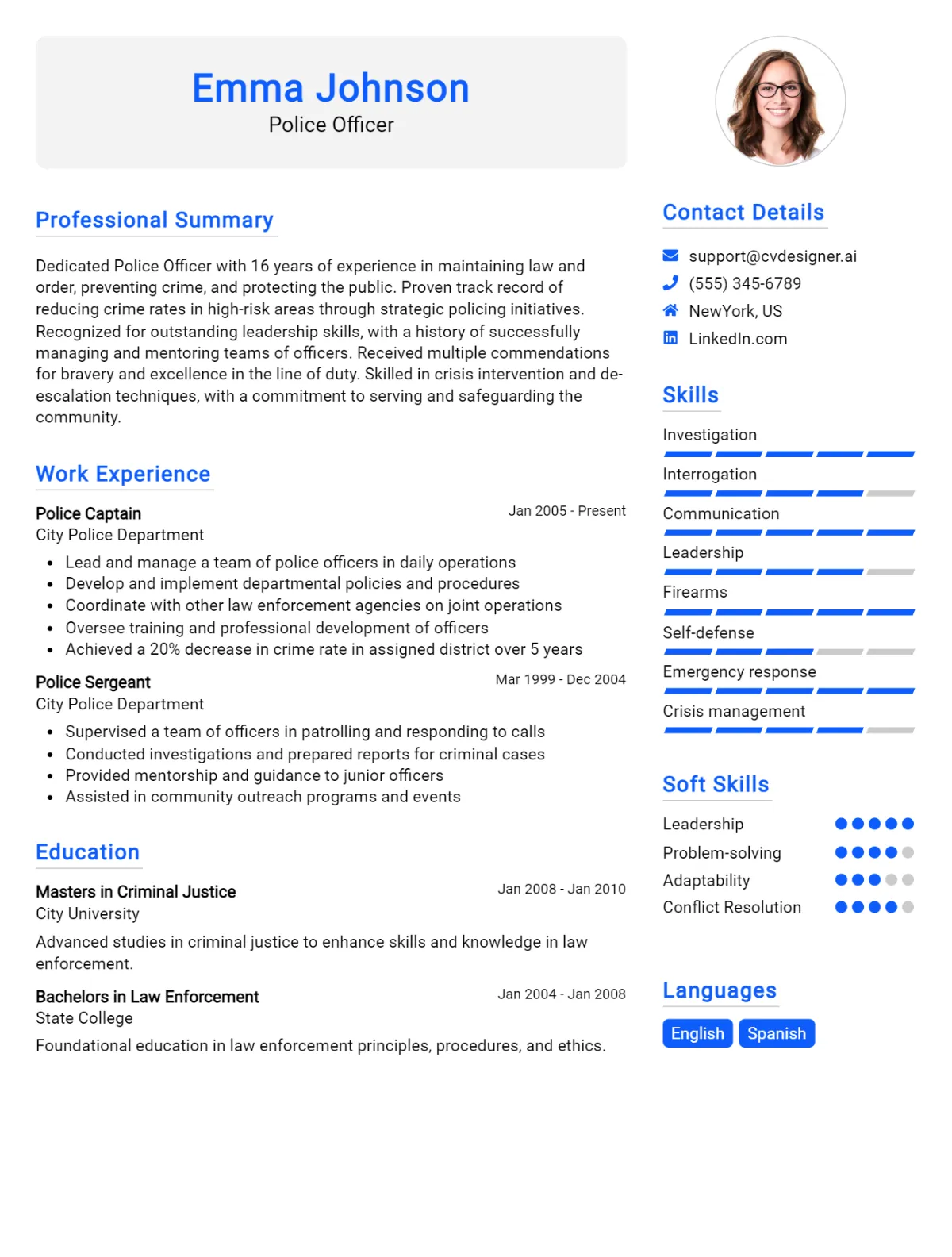 5 Police Officer CV Examples And Downloadable Templates For 2025 ...