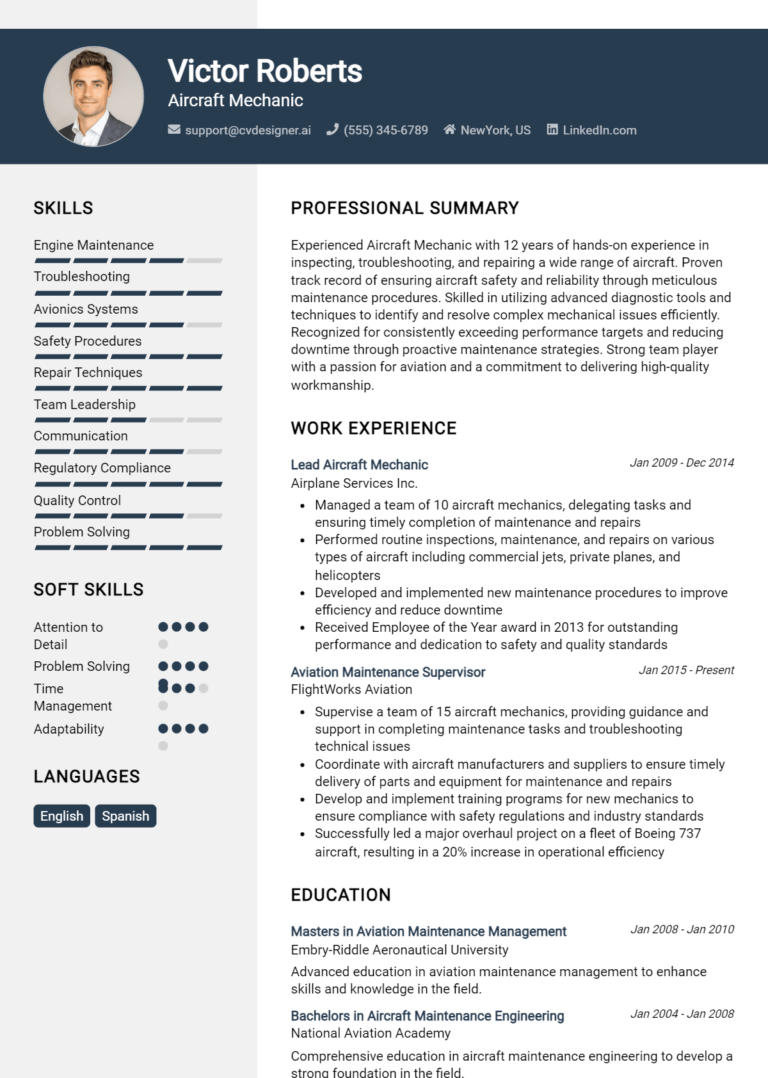 Aircraft Mechanic Resume Example - Aircraft Mechanic Resume Example 768x1078 