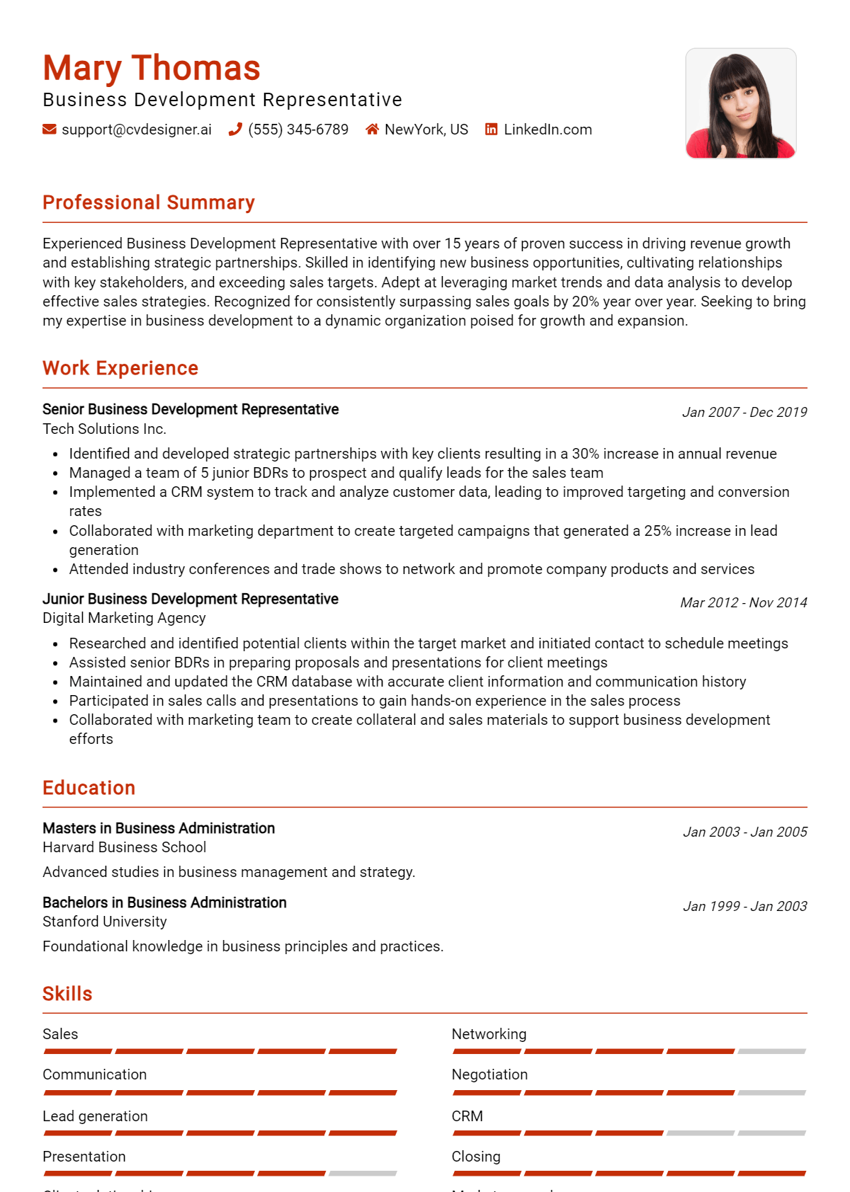 8 Business Development Manager - Business Development Representative Resume Example