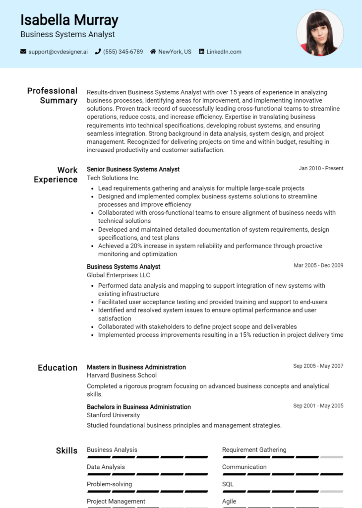 Business Systems Analyst Resume Example for 2024: Resume Guide ...