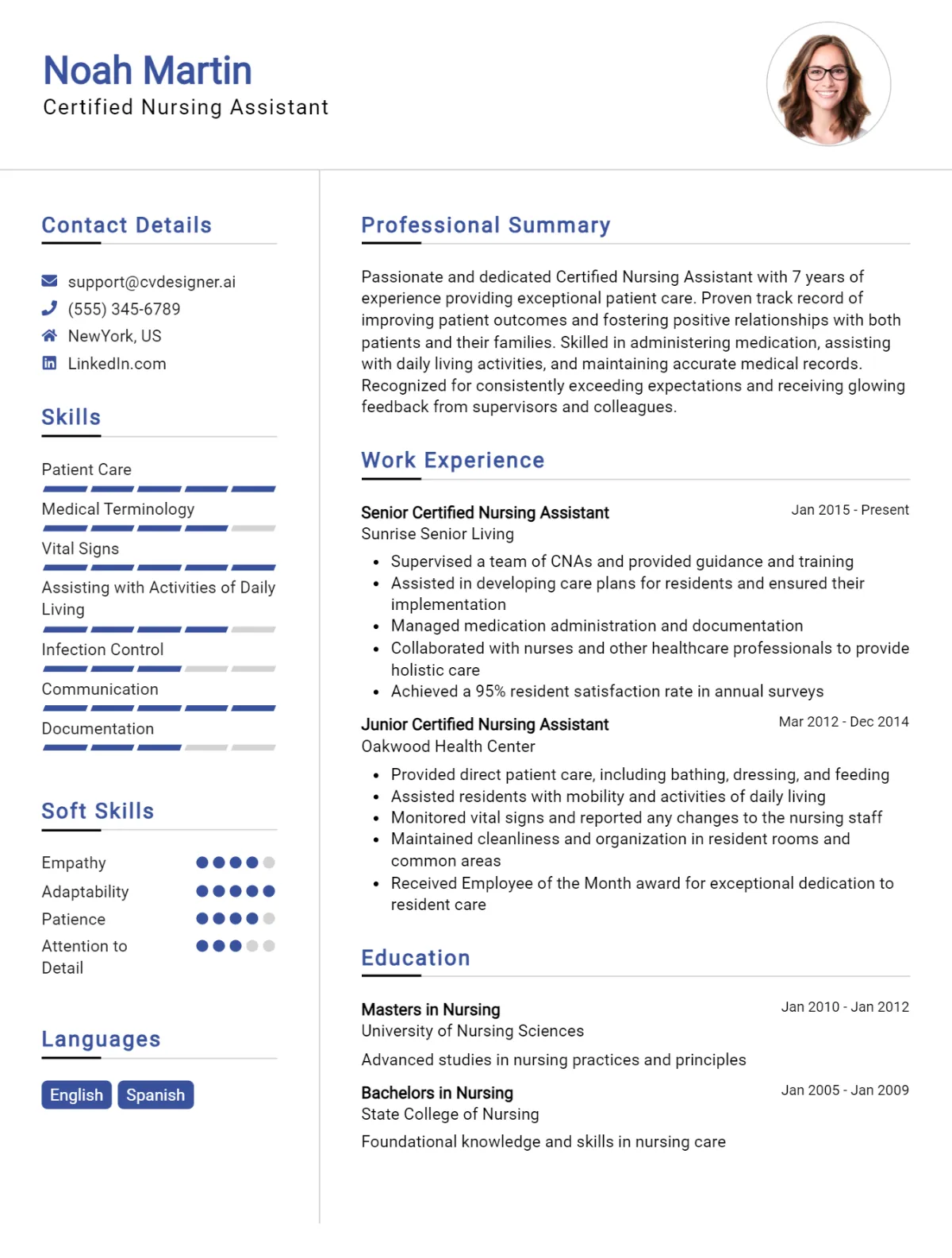 18 Certified Nursing Assistant CV Examples And Templates For 2025 ...