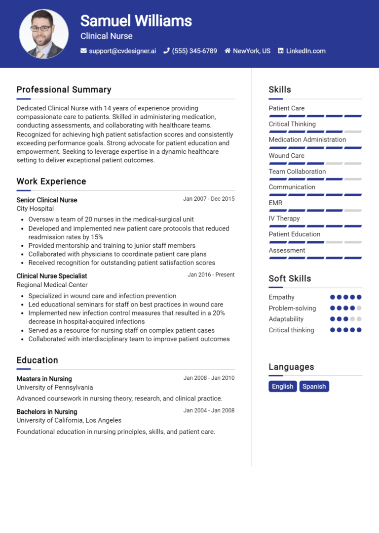 Clinical Nurse Resume Example for 2025: How to Craft a Winning CV ...