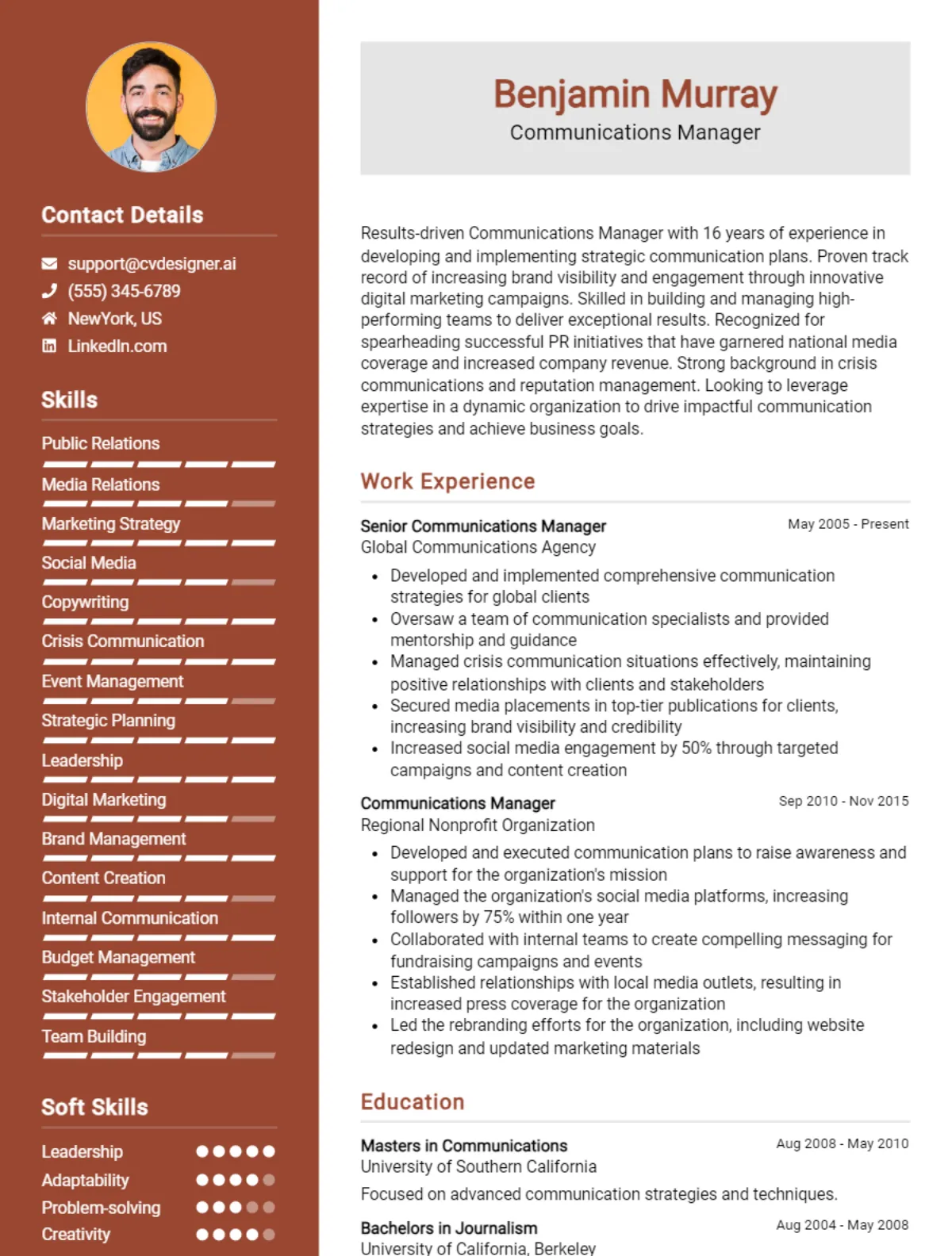 Communications Manager CV Example