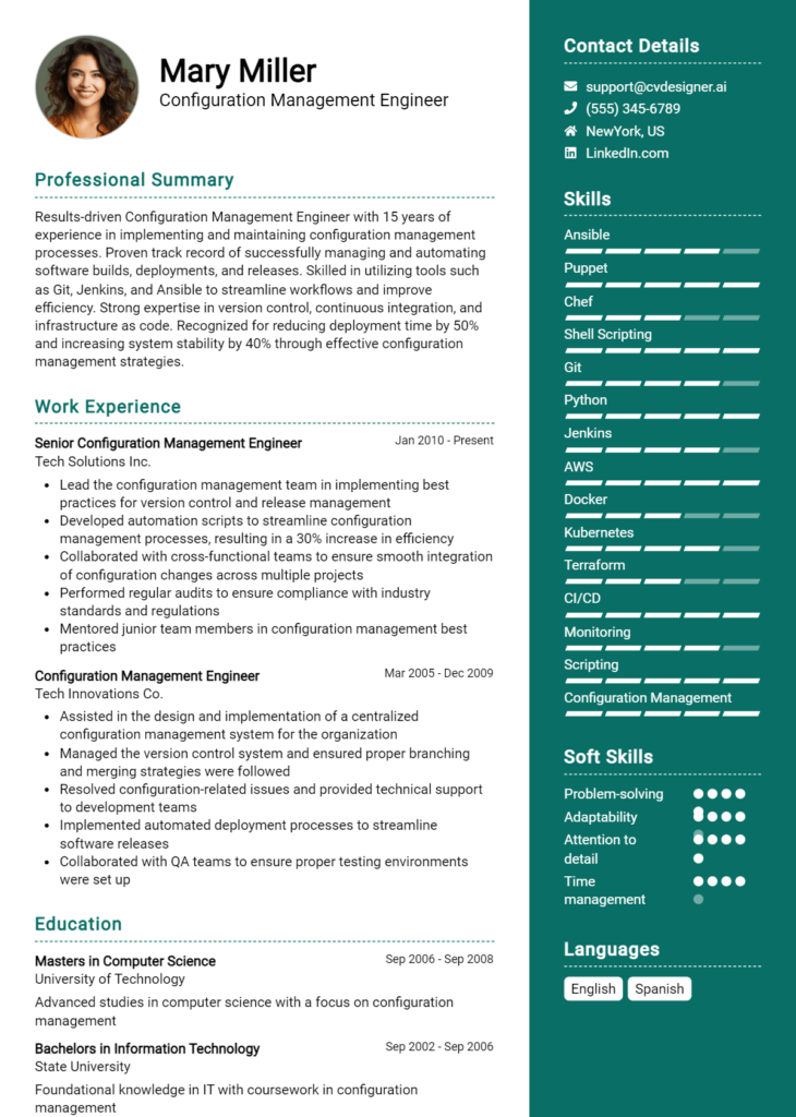 Configuration Management Engineer Resume Example for 2024: Ultimate ...