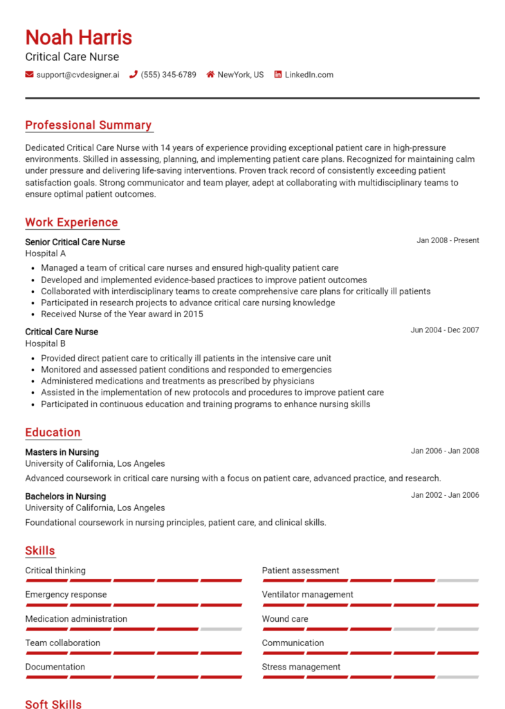 Critical Care Nurse Resume Example