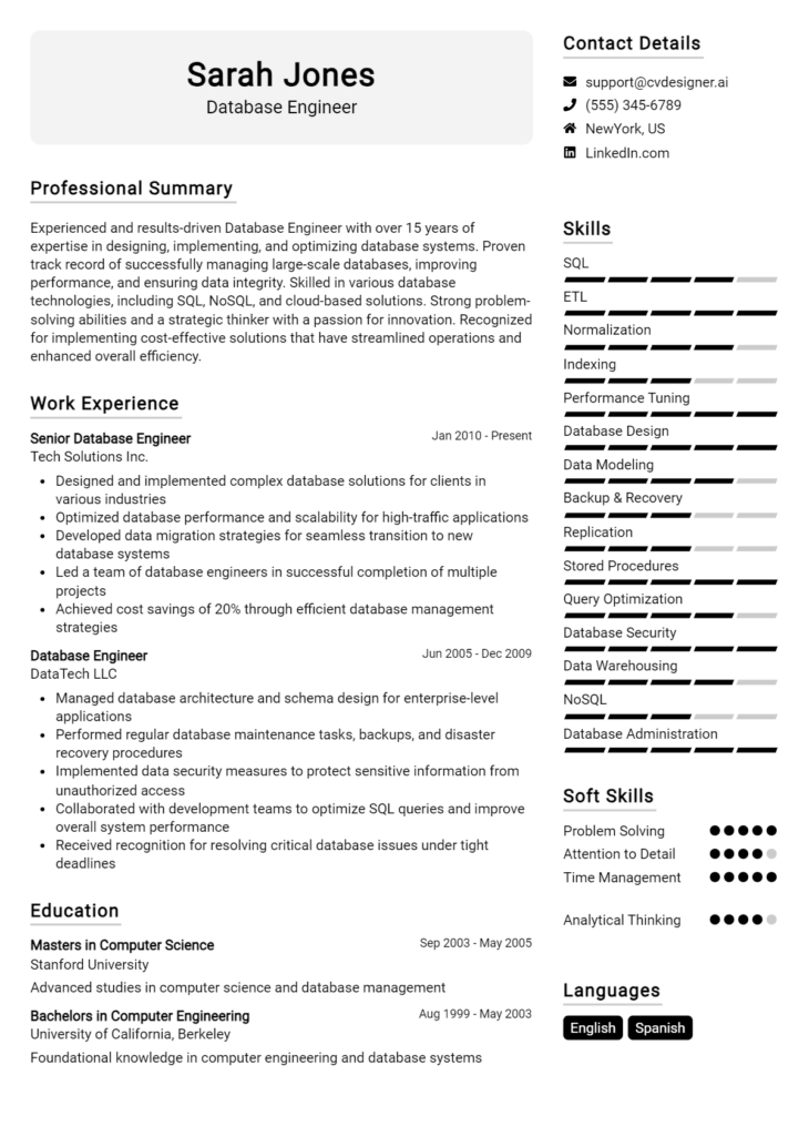 10 SQL Database Developer CV Examples And Templates For 2025 ...