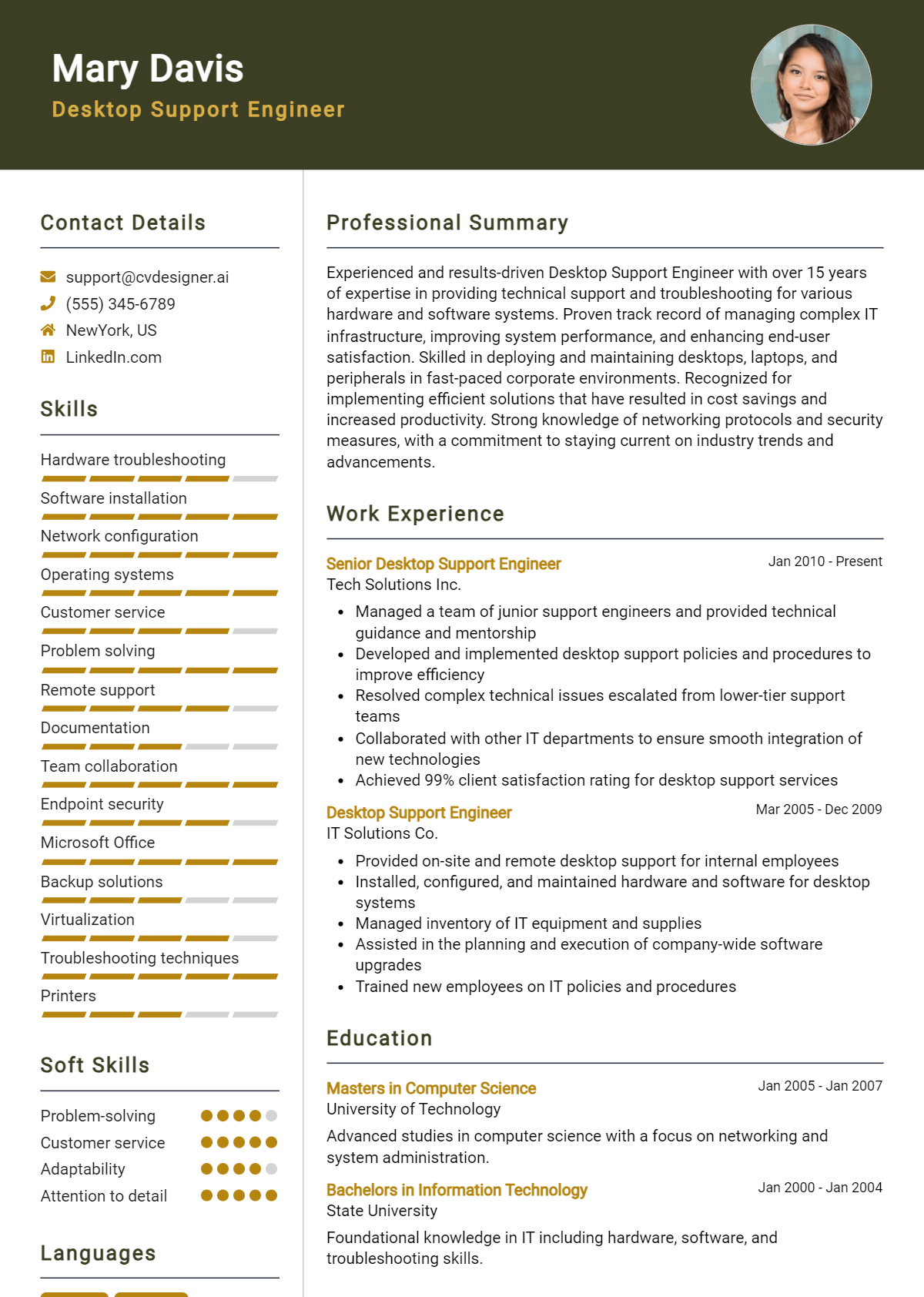 Desktop Support Engineer Resume Example