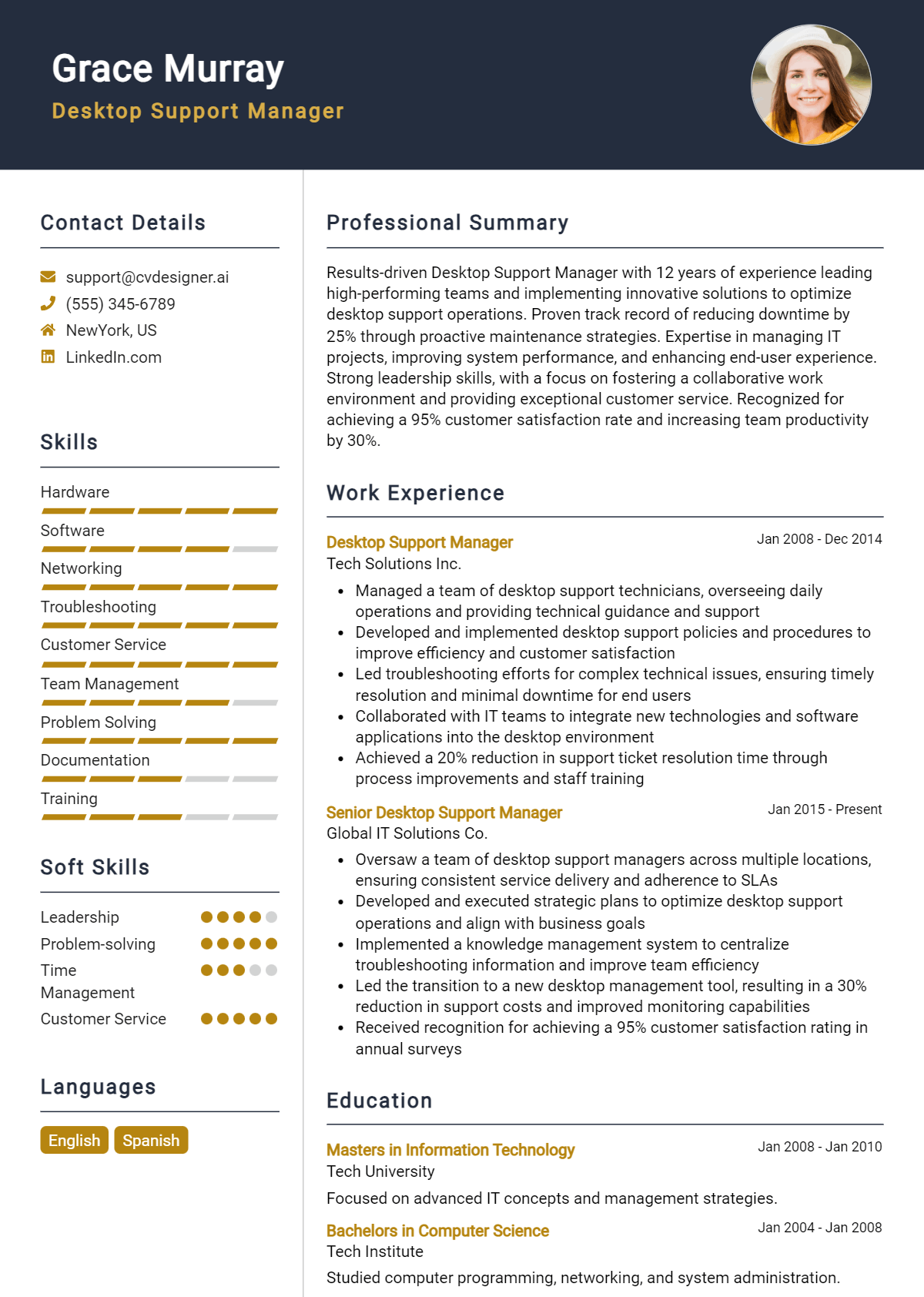 Desktop Support Manager Resume Example for 2024: Best Writing Guide ...