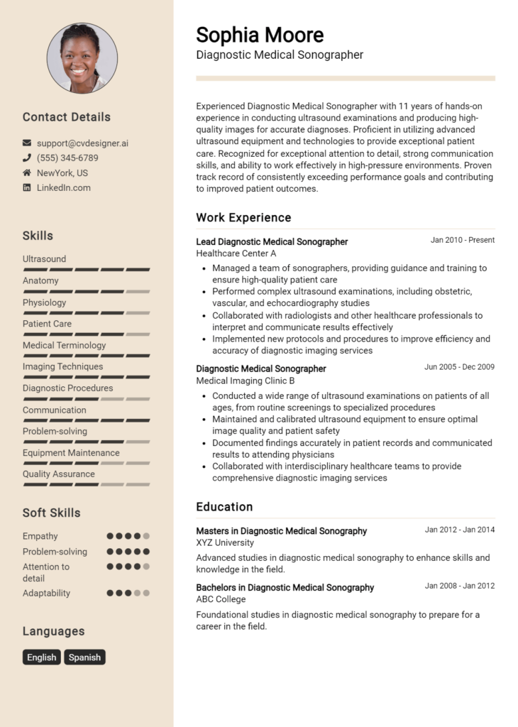 Diagnostic Medical Sonographer Resume Example