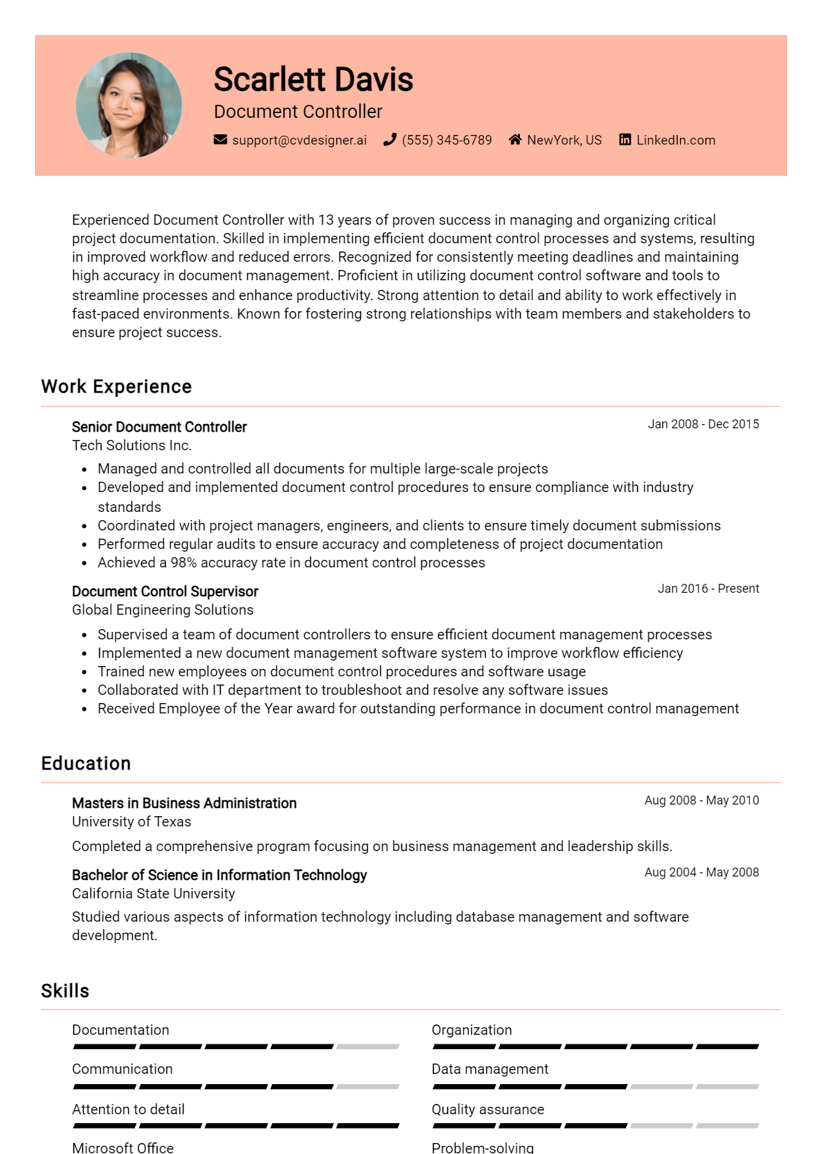 Document Controller Resume Example