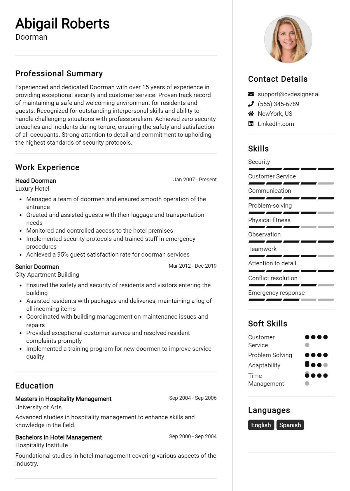 Doorman Resume Example for 2025 - Doorman Resume Example 