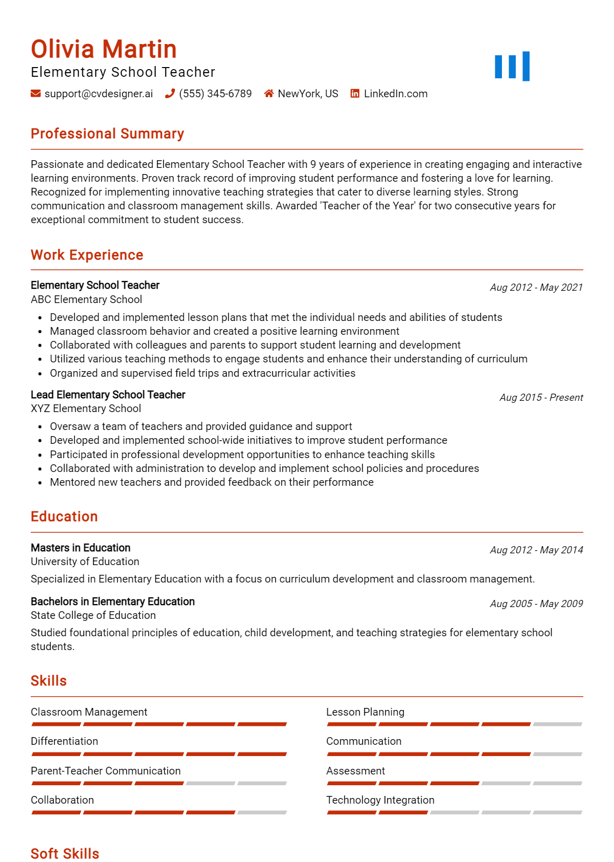 Elementary School Teacher Resume Example for 2025: Strategies ...