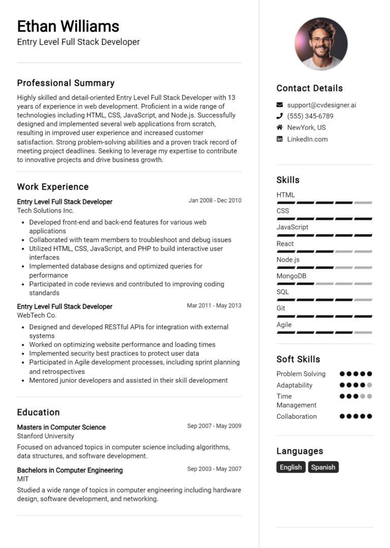 12 Front-end Developer CV Examples & Templates for 2025 - CVDesigner.ai