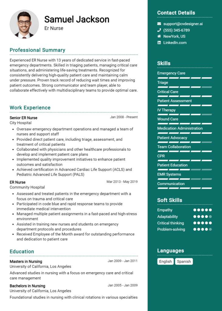 Er Nurse Resume Example