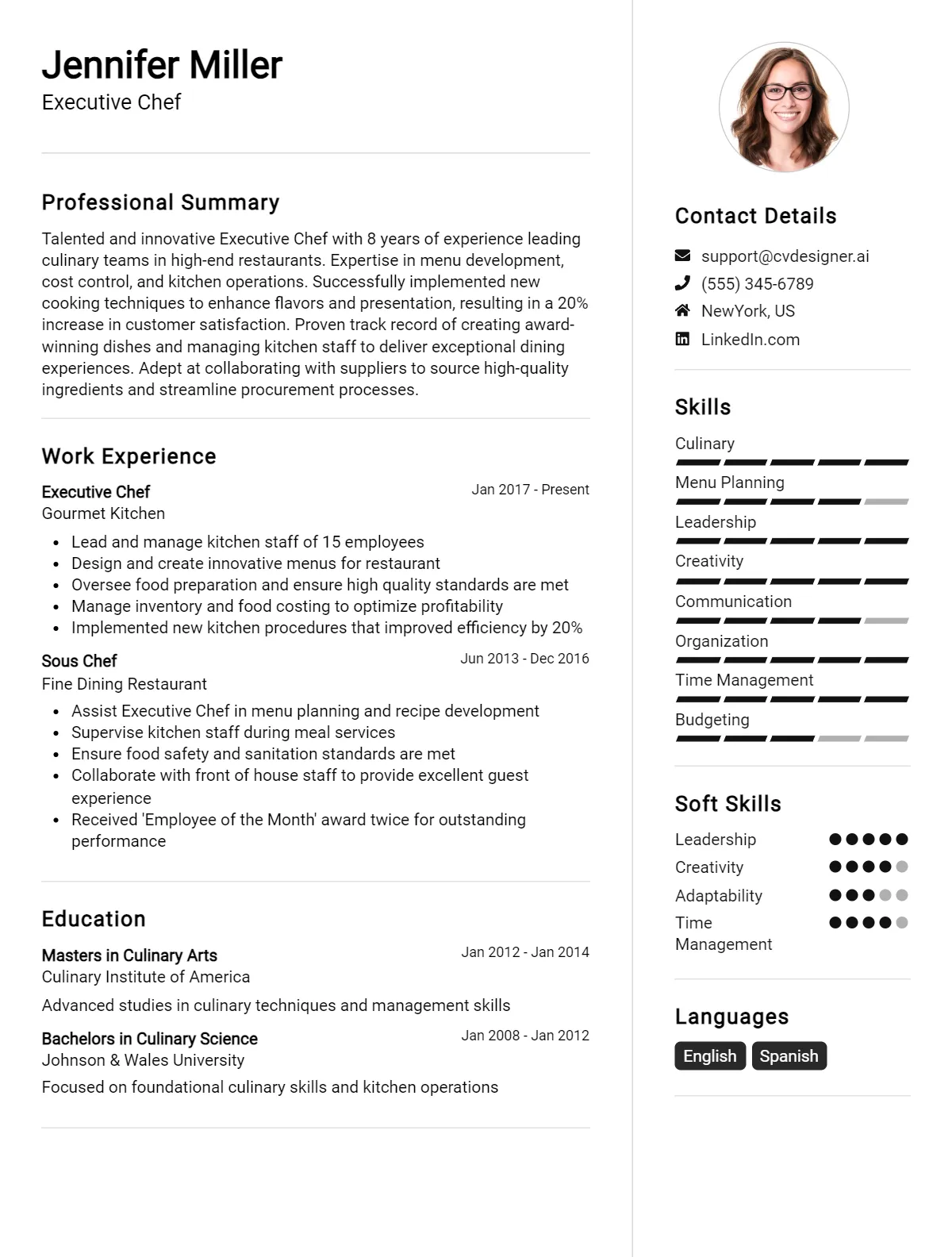 Executive Chef CV Example For 2024: Free Professional Templates ...