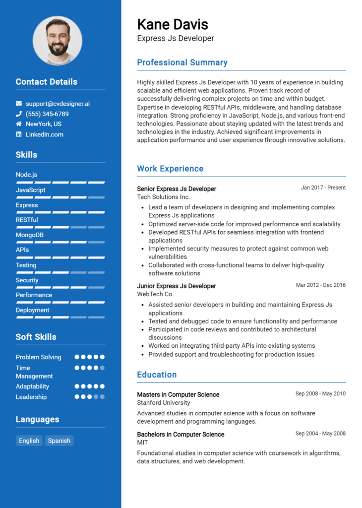 Express Js Developer Resume Example