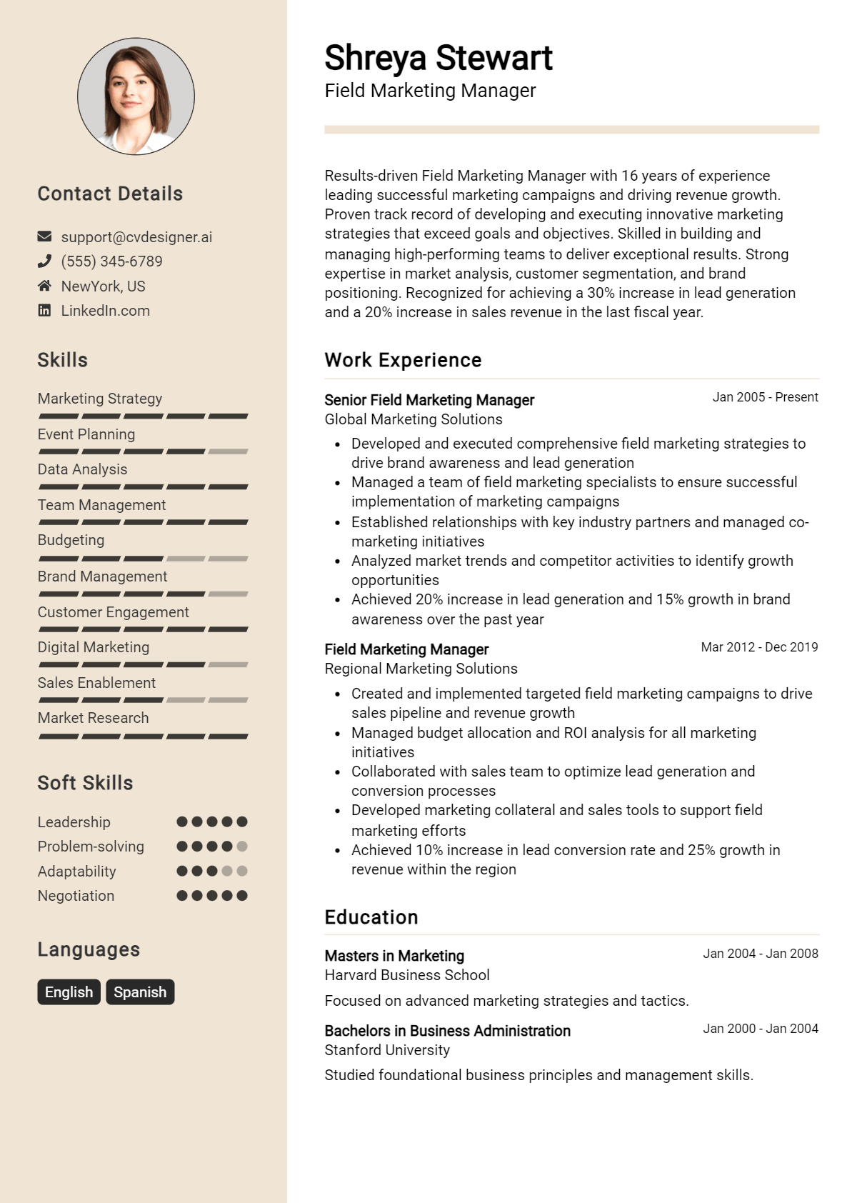 Field Marketing Manager Resume Example for 2024: Free Guide - CVDesigner.ai