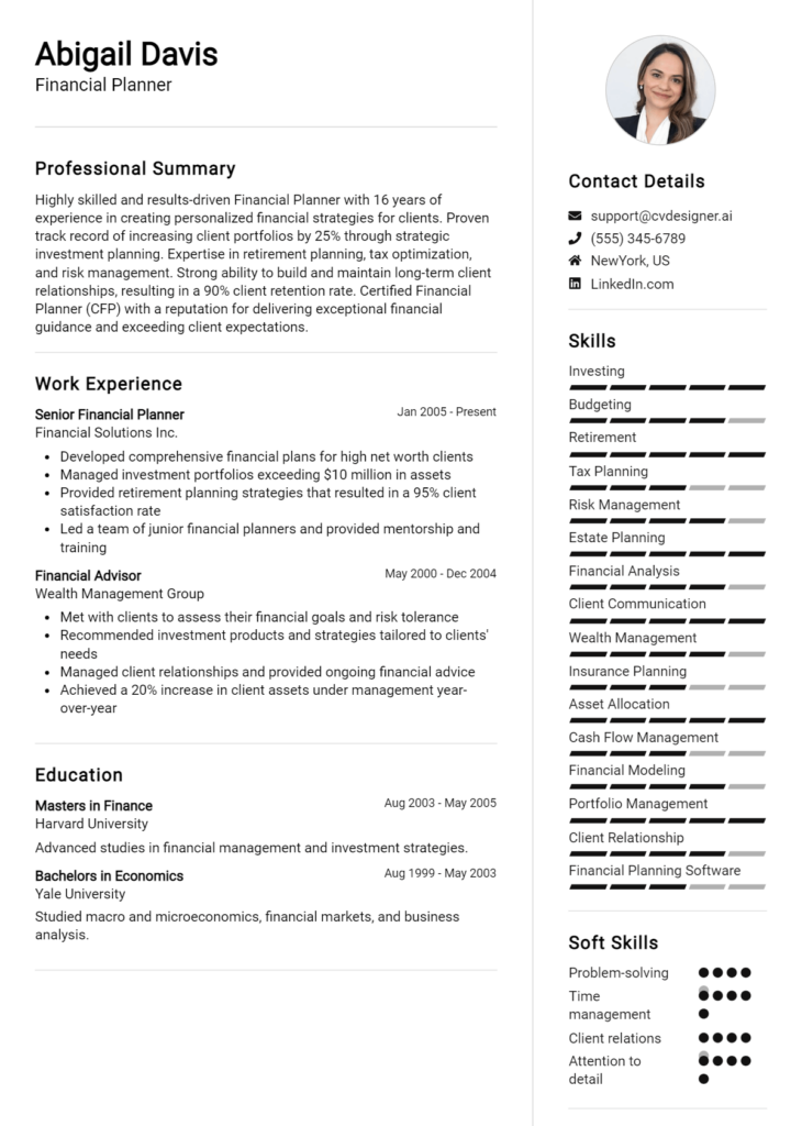 Financial Planner Resume Example - Financial Planner Resume Example 730x1024 