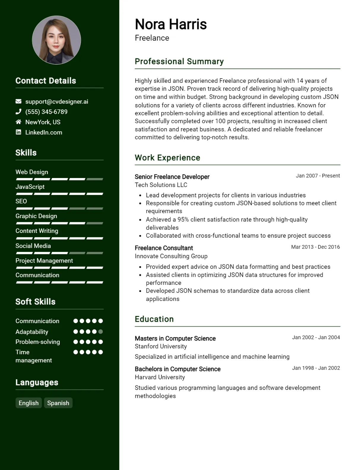 Freelance CV Example For 2024: Best Writing Guide - CVDesigner.ai