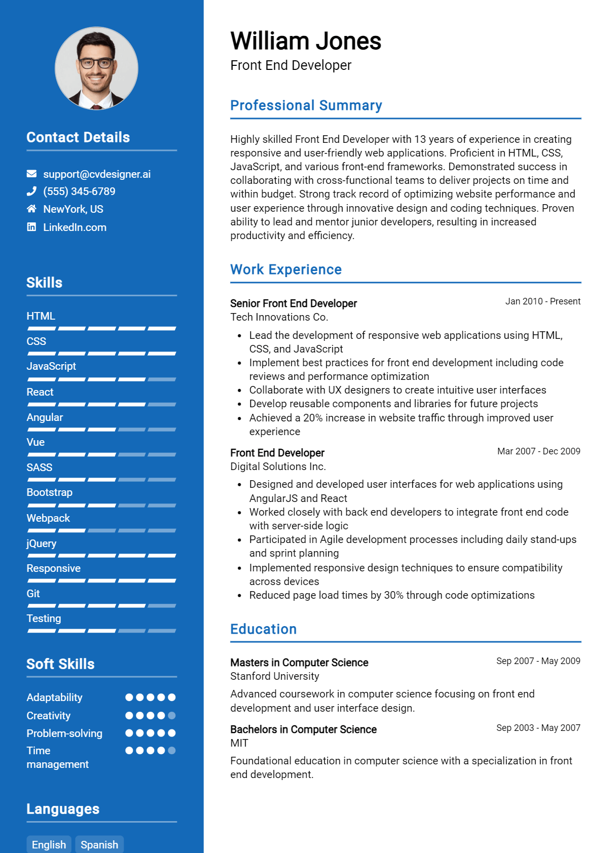 12 Front-end Developer CV Examples & Templates for 2025 - CVDesigner.ai