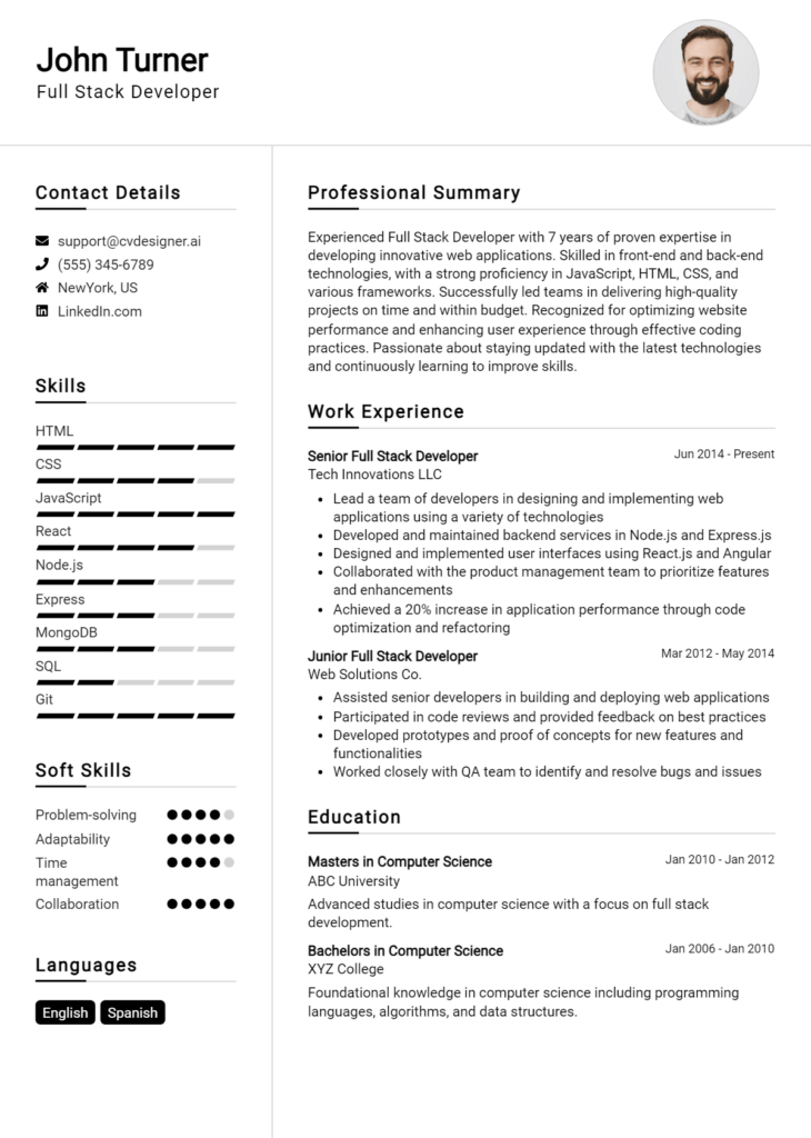 12 Front-end Developer CV Examples & Templates for 2025 - CVDesigner.ai
