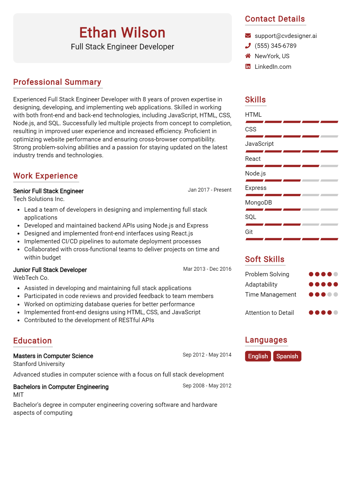 10 Java Full Stack Developer CV Examples And Templates for 2024 ...