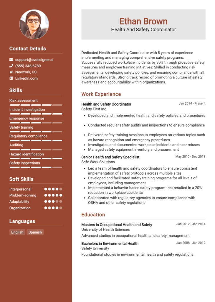 Health And Safety Coordinator Resume Example