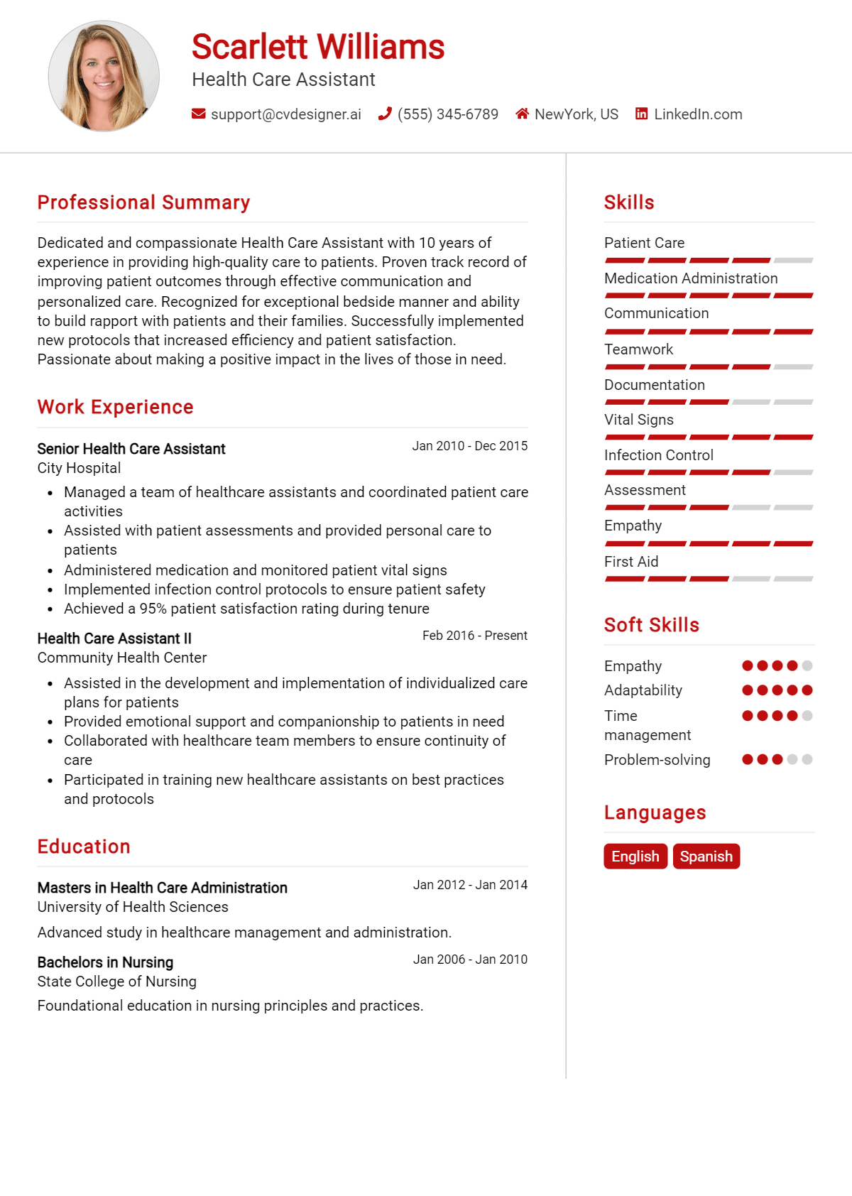 Health Care Assistant Resume Example