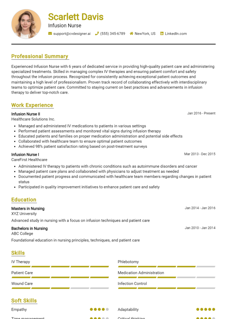 Infusion Nurse Resume Example