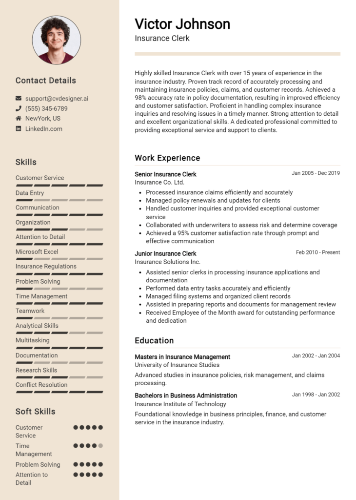 Insurance Clerk Resume Example for 2024: Best Formatting Tips ...