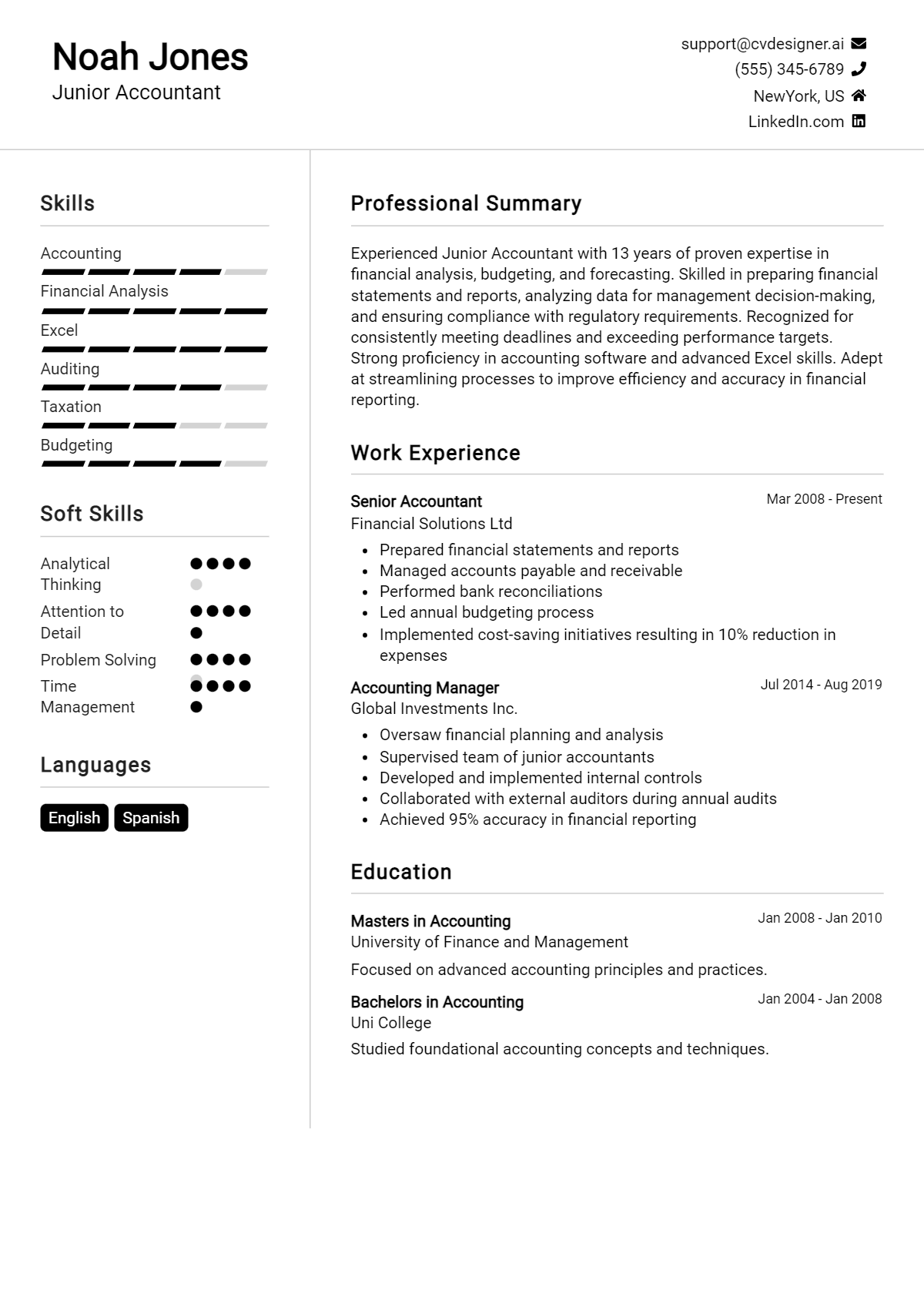 Junior Accountant Resume Example - Junior Accountant Resume Example