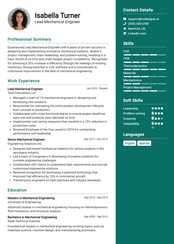 13 Senior Mechanical Design Engineer Resume Examples And Templates for ...