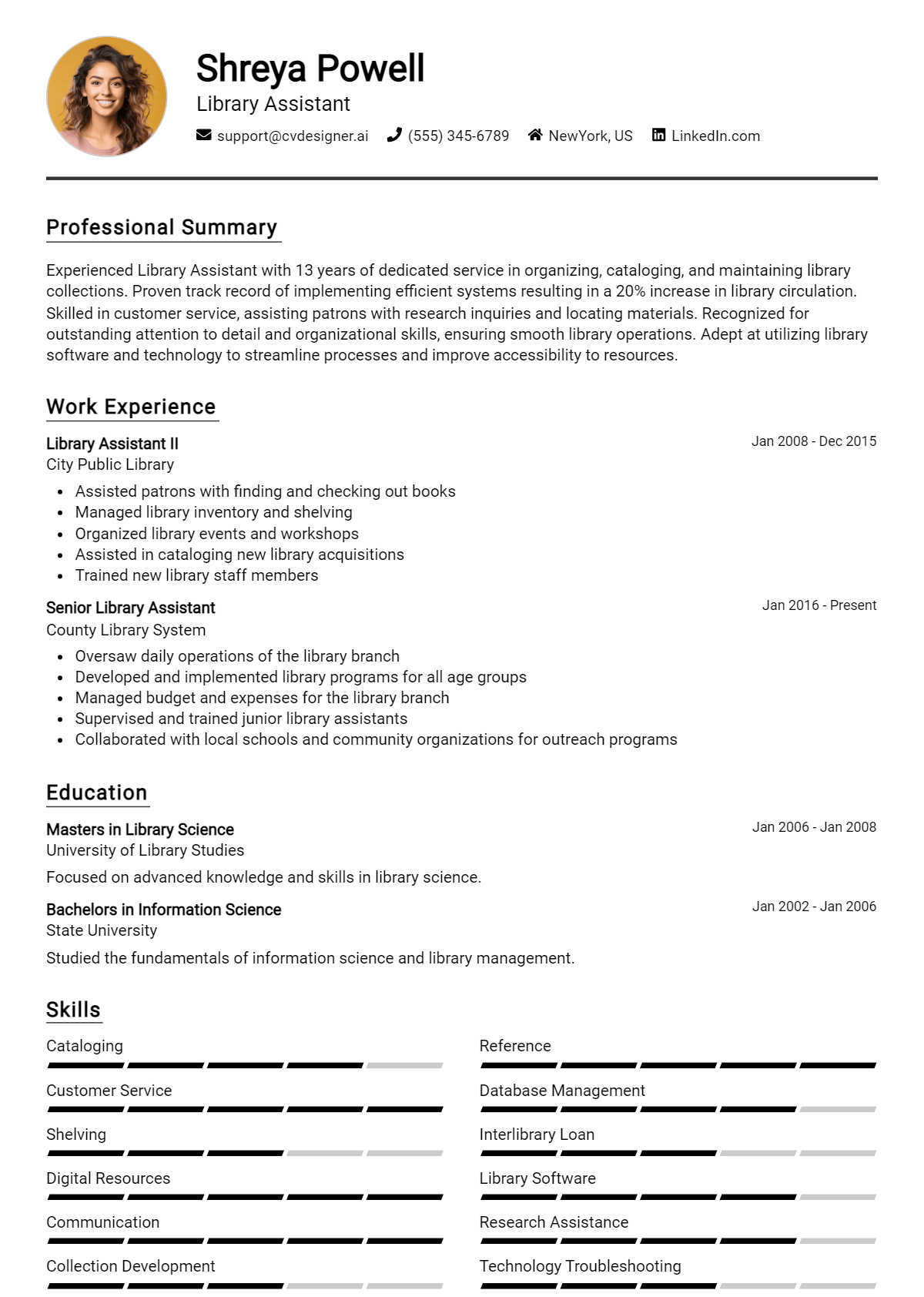 Library Assistant Resume Example