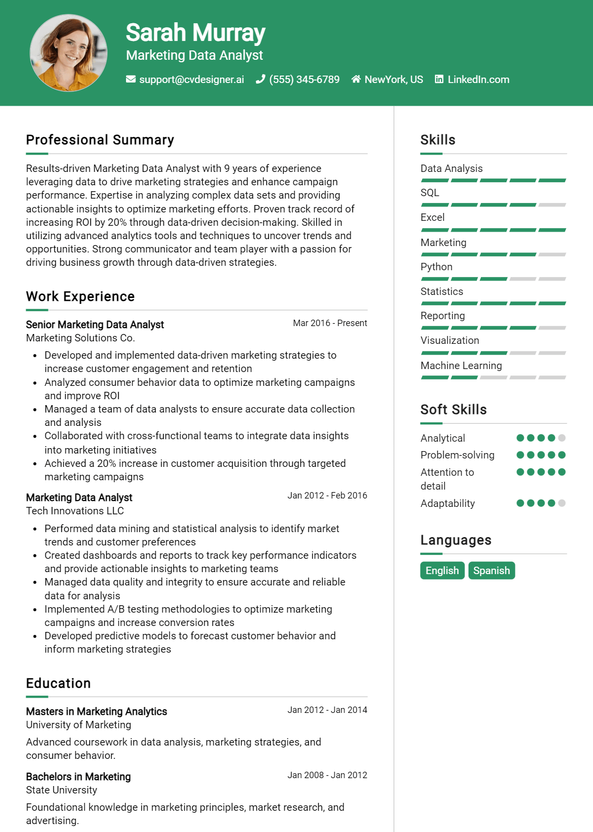 14 Marketing Data Analyst Resume Examples for 2025 Tips to Stand Out CVDesigner.ai
