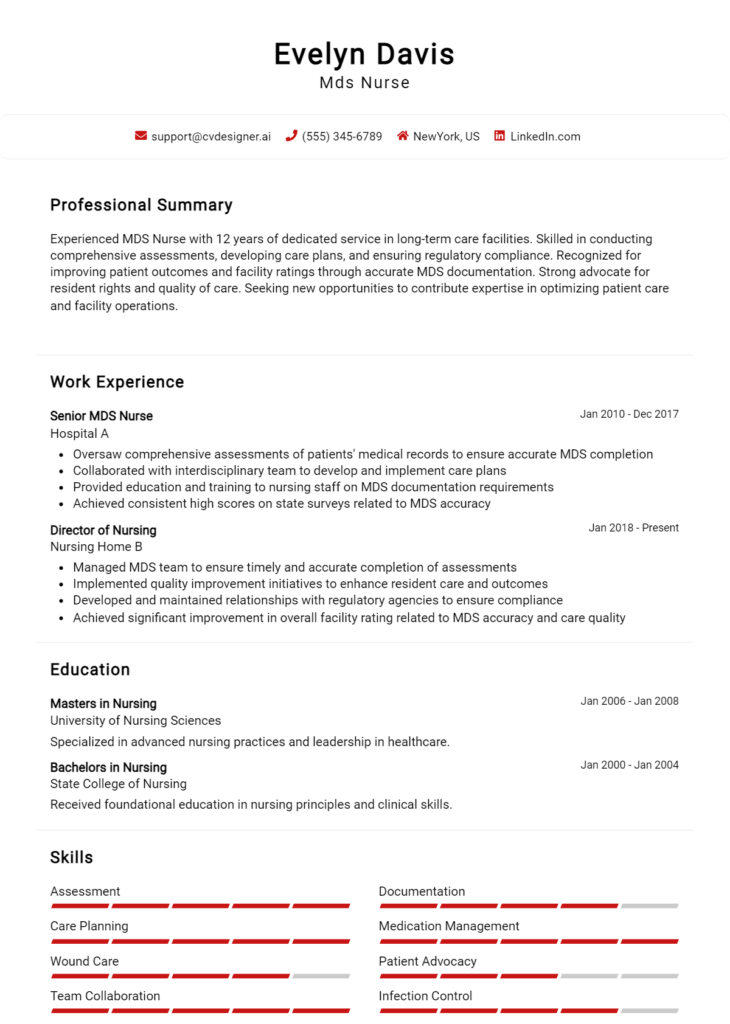 Mds Nurse Resume Example