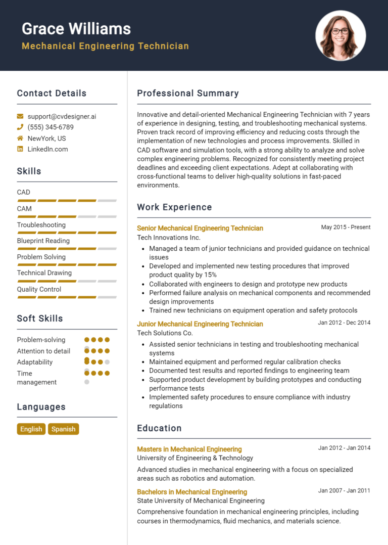 9 Mechanical Design Engineer Resume Examples And Templates for 2025 ...