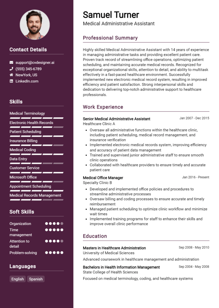 Medical Administrative Assistant Resume Example