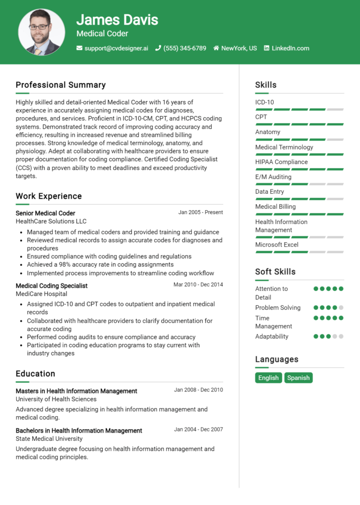 Medical Coder Resume Example