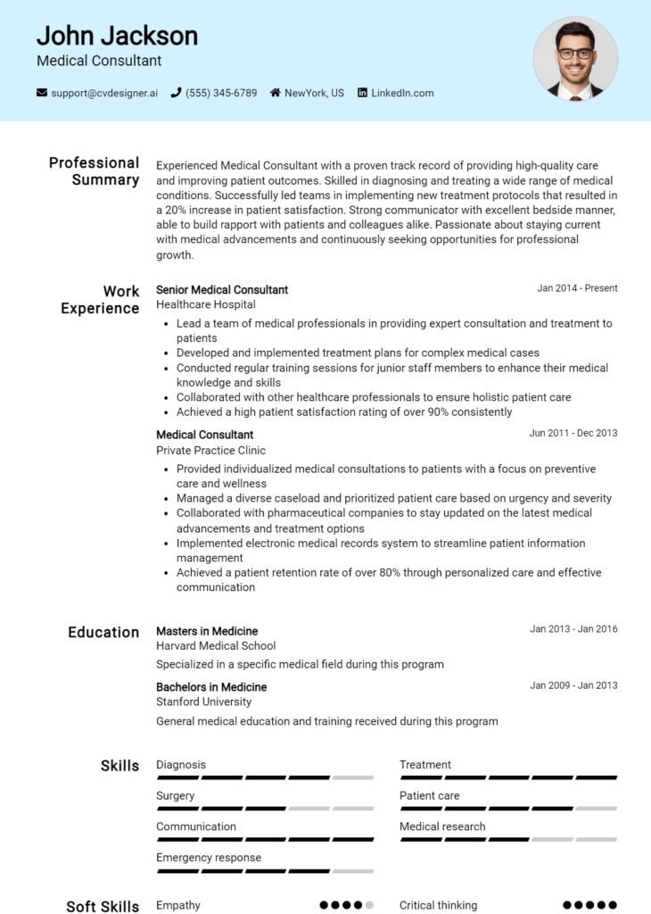 Medical Consultant Resume Example