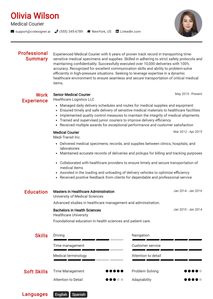 Medical Courier Resume Example