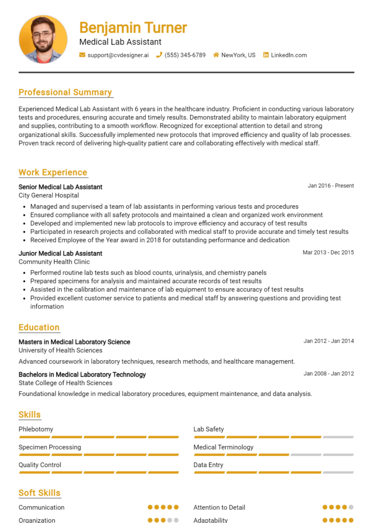 Medical Lab Assistant Resume Example