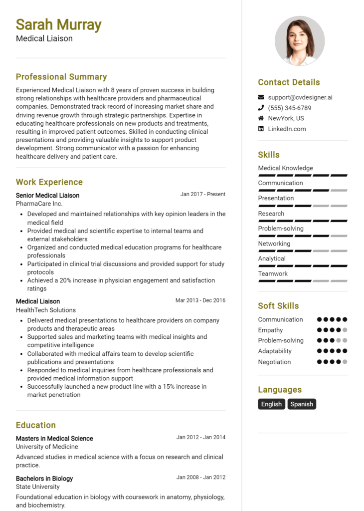 Medical Liaison Resume Example