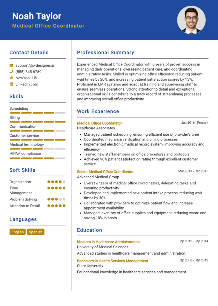 Medical Office Coordinator Resume Example