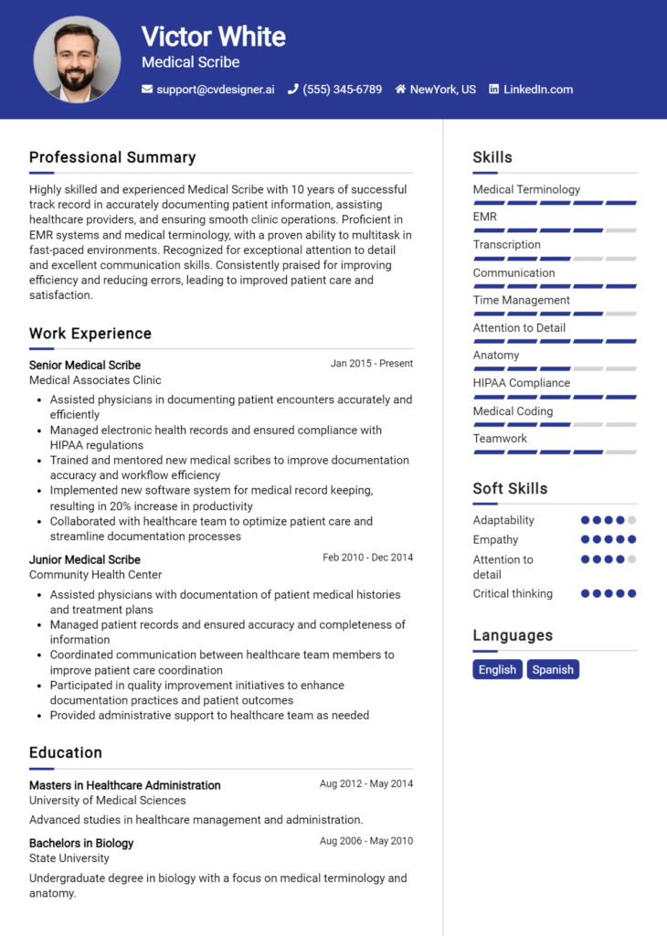 Medical Scribe Resume Example