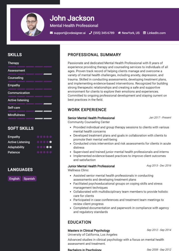 Mental Health Professional Resume Example