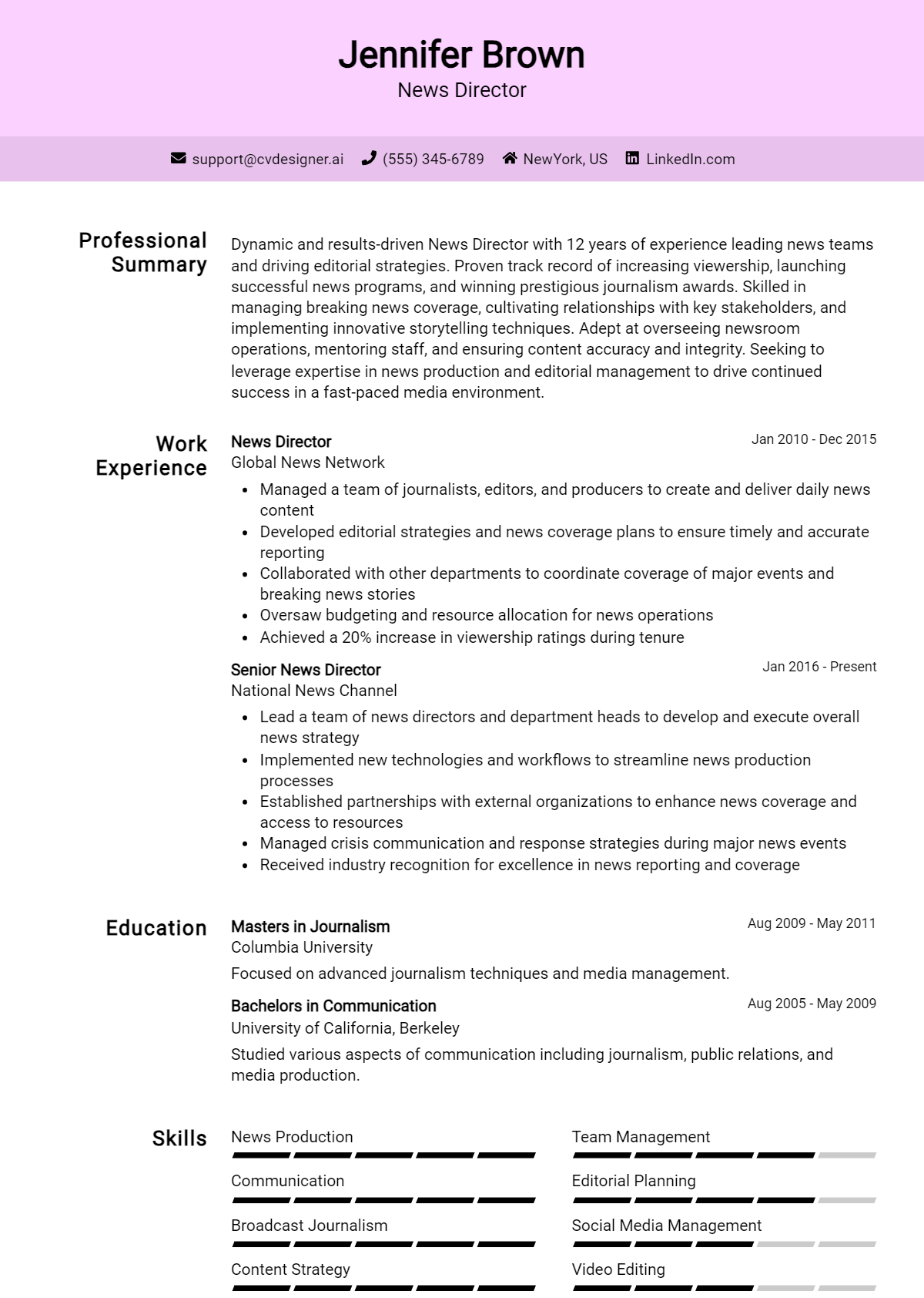 News Director Resume Example