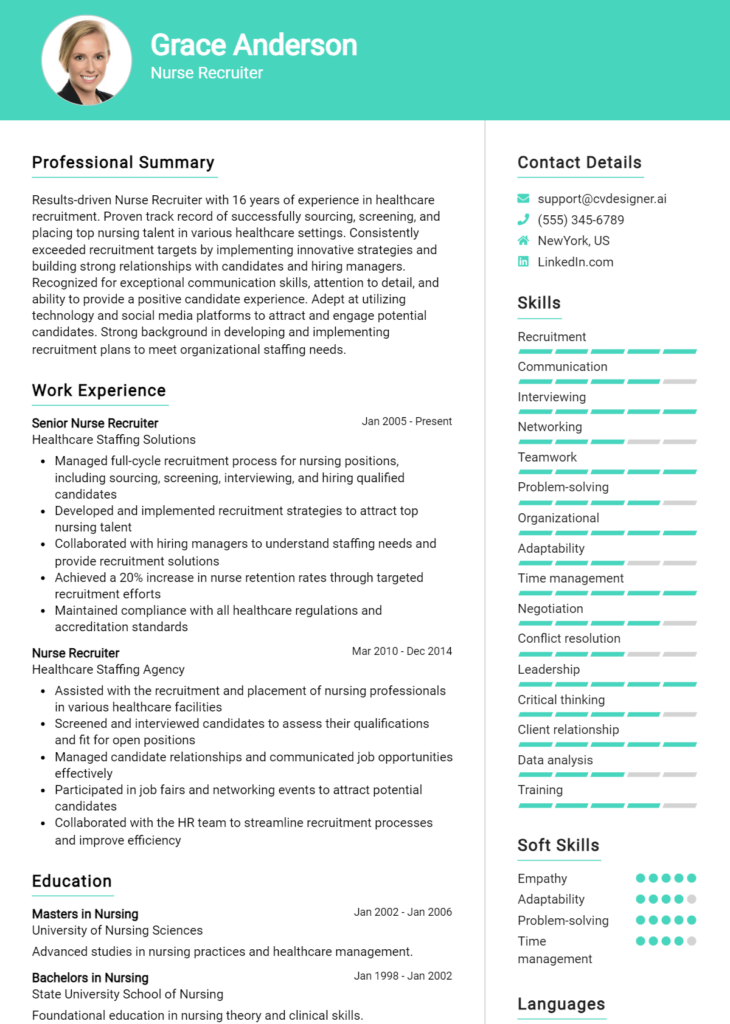 Nurse Recruiter Resume Example