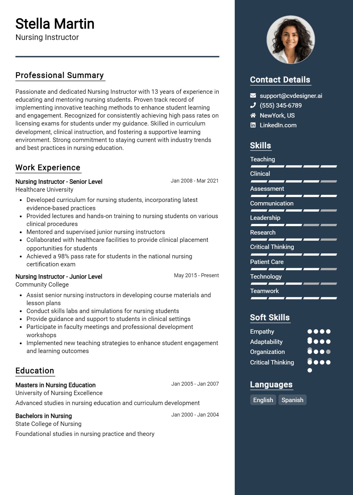 Nursing Instructor Resume Example