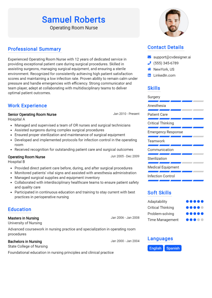 Operating Room Nurse Resume Example